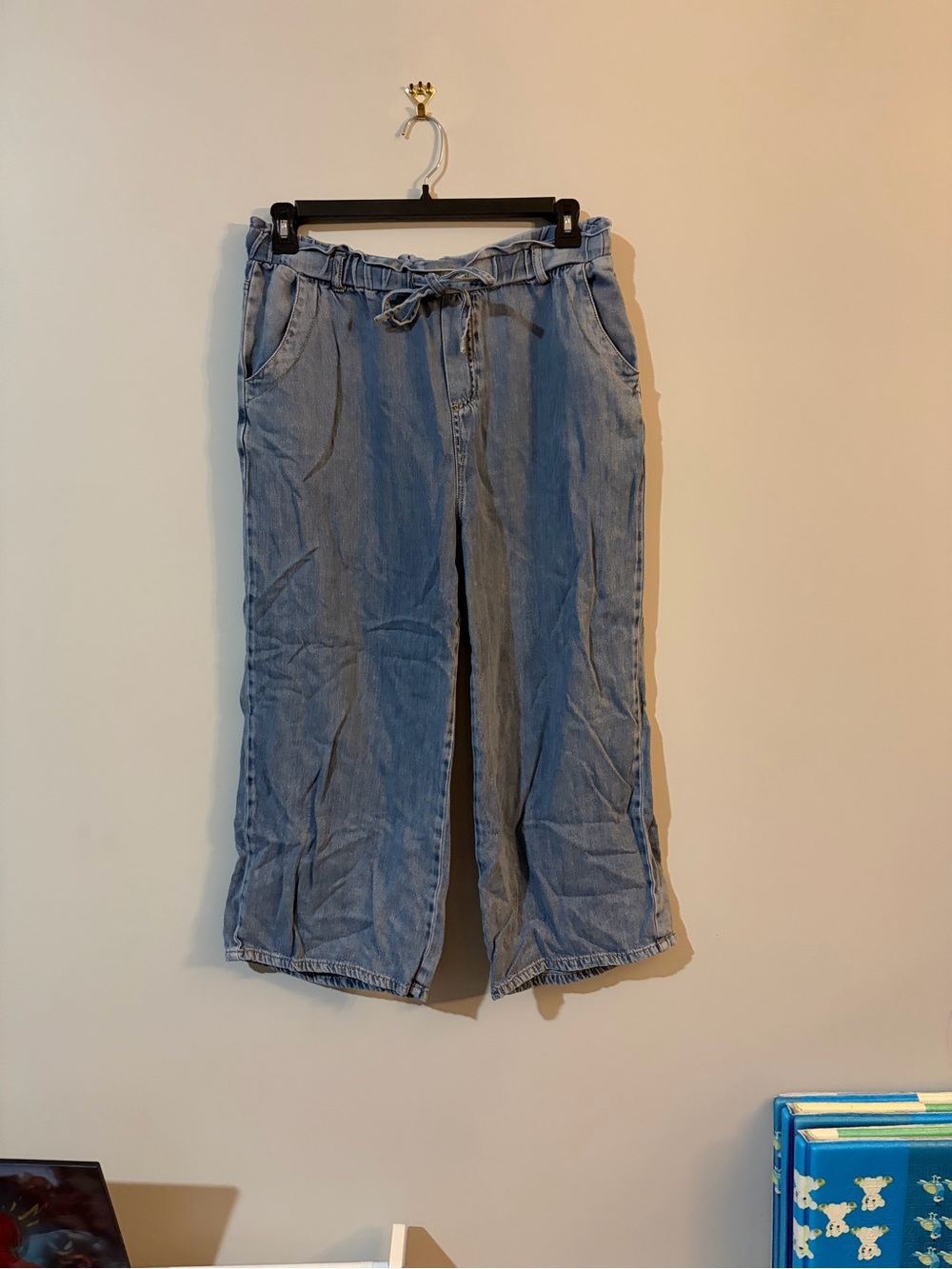 Light Blue Women's Drawstring Wide-Leg Jeans